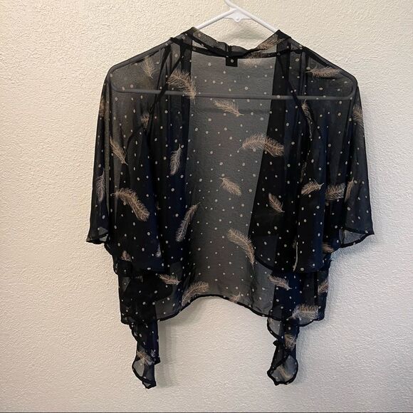 Forever 21 Open Sheer Black Feather Open Wrap Size S/P - Picture 4 of 4
